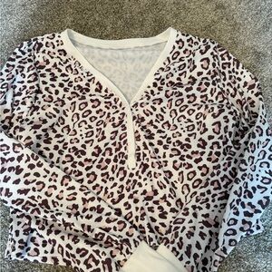 SHEIN Leopard Print Long Sleeve Top - White and Brown